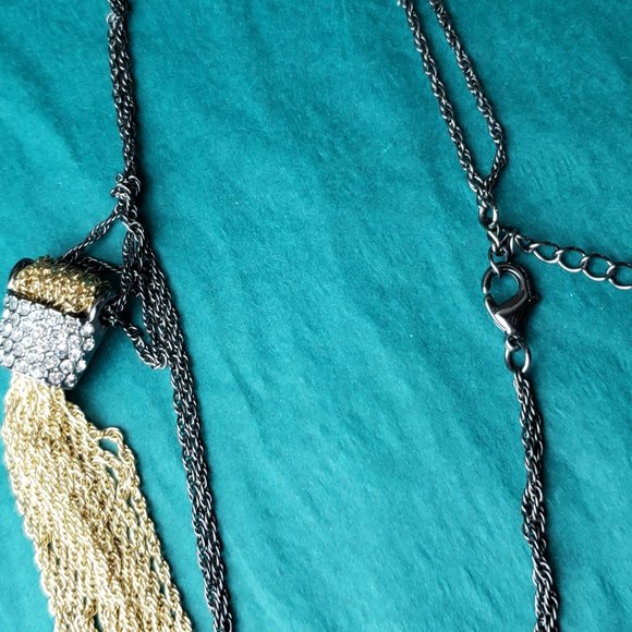 2/10$ Tie chain gold tone and black necklace - Picture 5 of 5